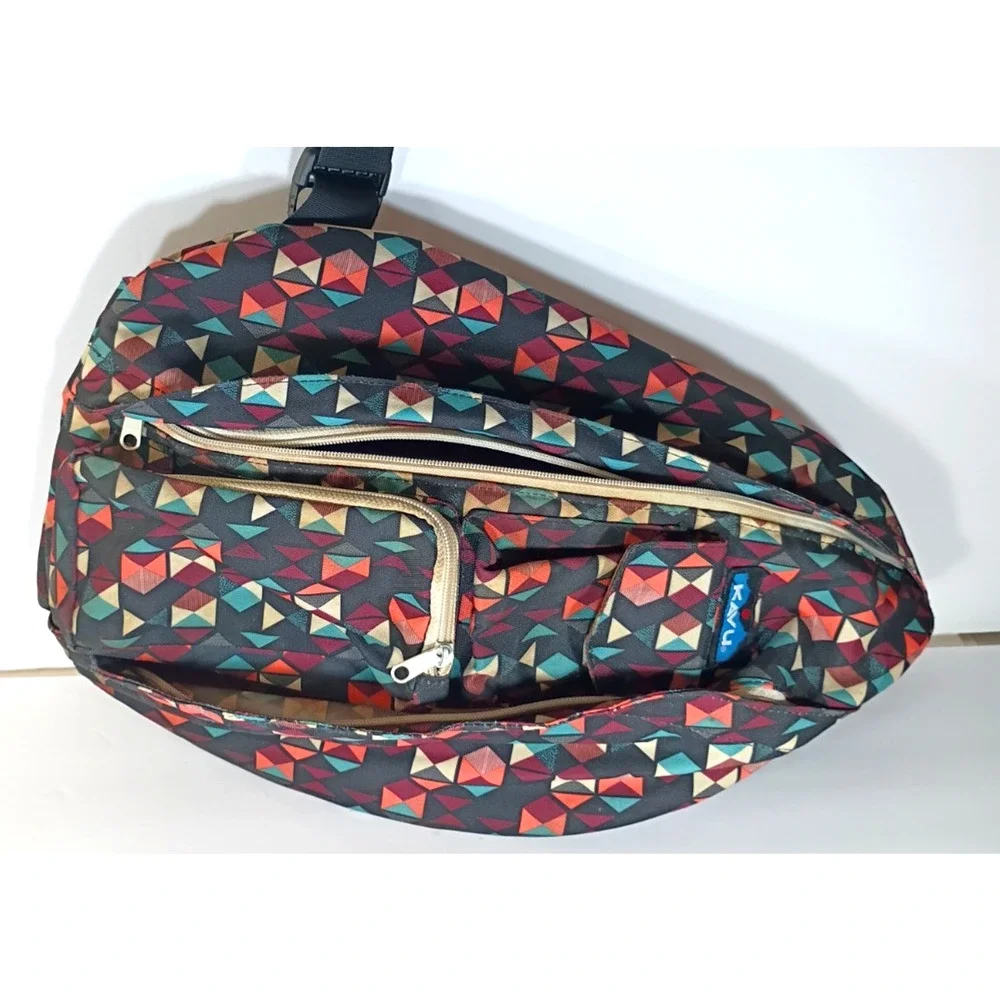 KAVU Jumble Dash Geometric Rope Sling Backpack Crossbody Cotton Canvas Retired